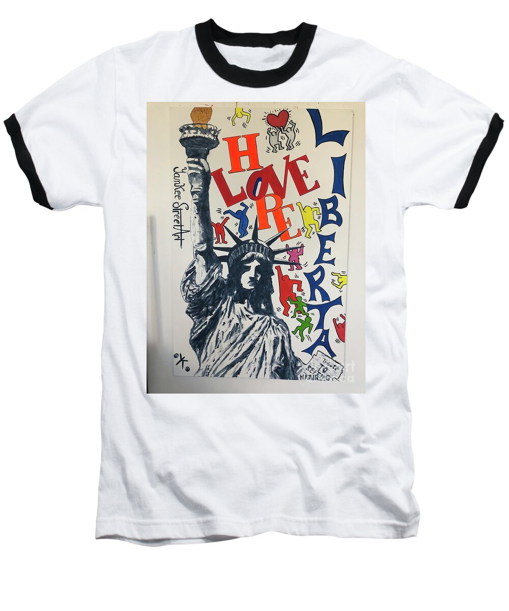 Hommage haring - Baseball T-Shirt - Ykstreetart
