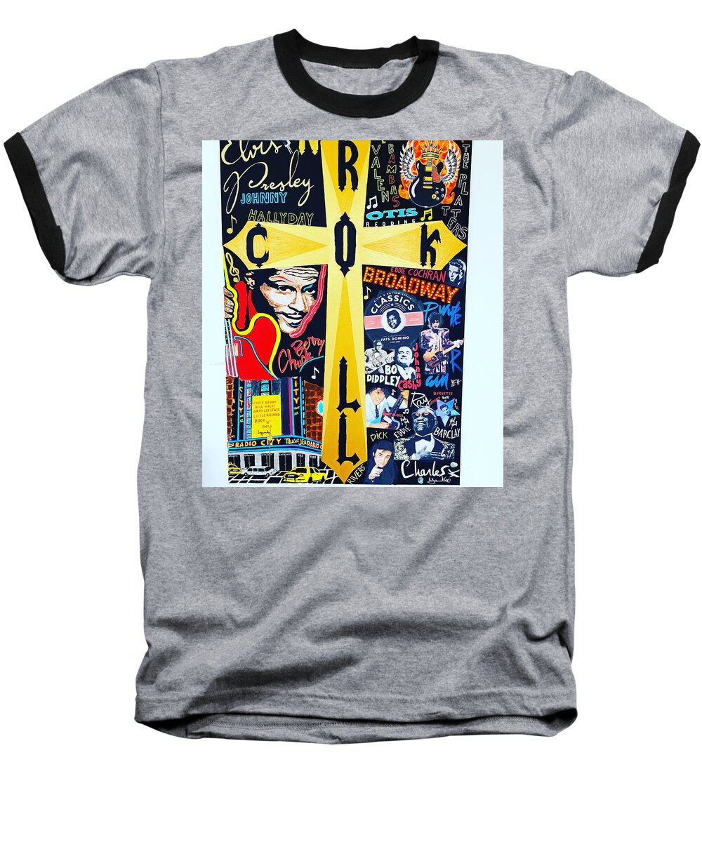 Religion rock and roll - Baseball T-Shirt - Ykstreetart