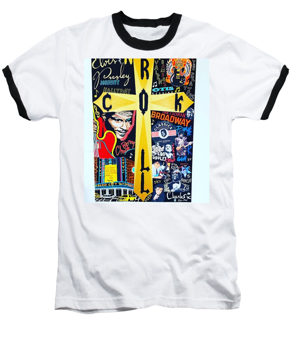 Religion rock and roll - Baseball T-Shirt - Ykstreetart