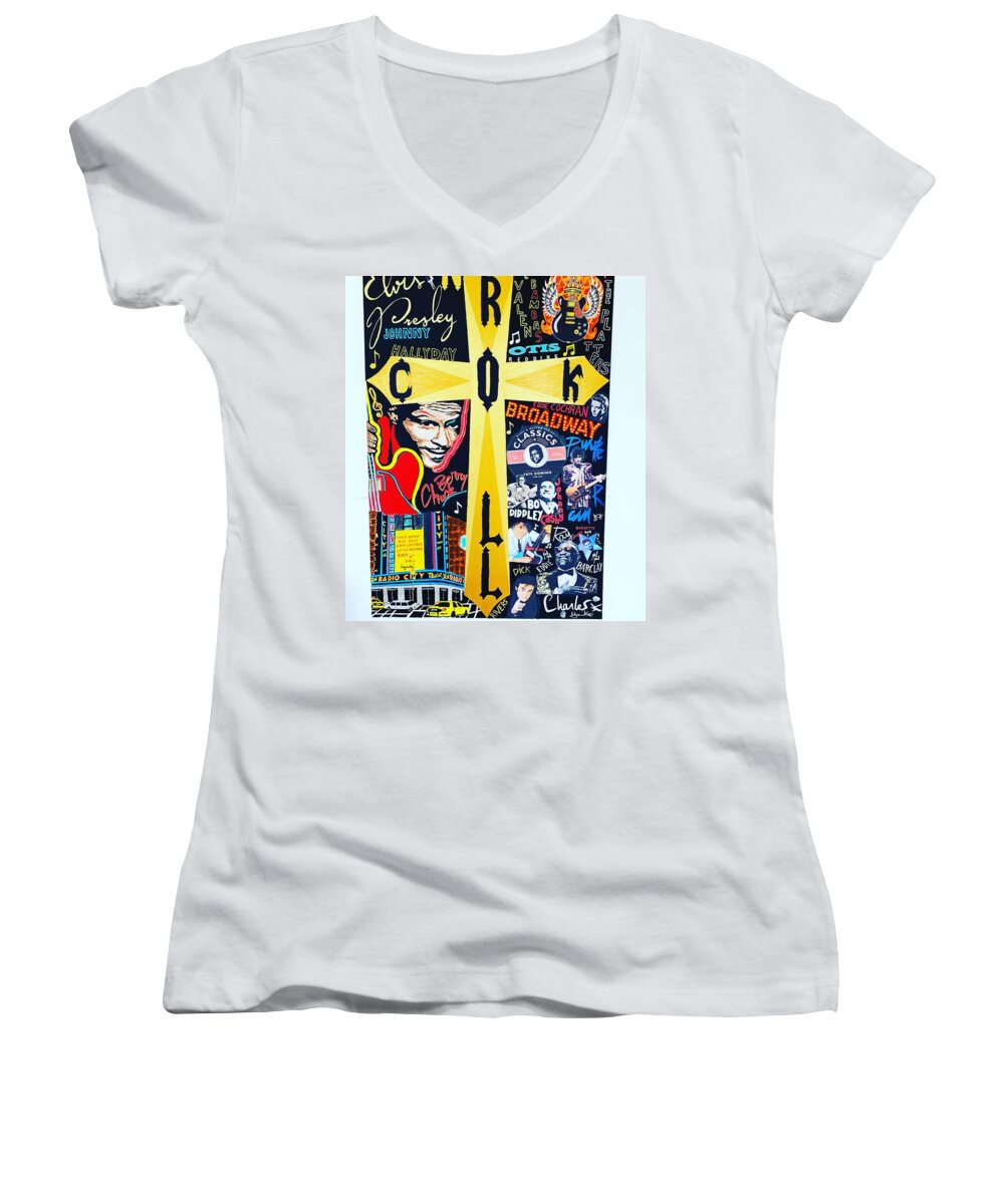 Religion rock and roll - Women's V-Neck - Ykstreetart